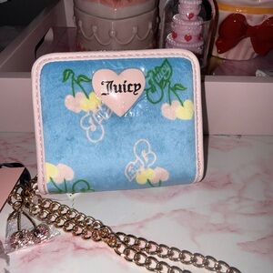 Juicy Couture Blue Velvet Retro Juicy Cherry Small ZA with Back ID Organizer